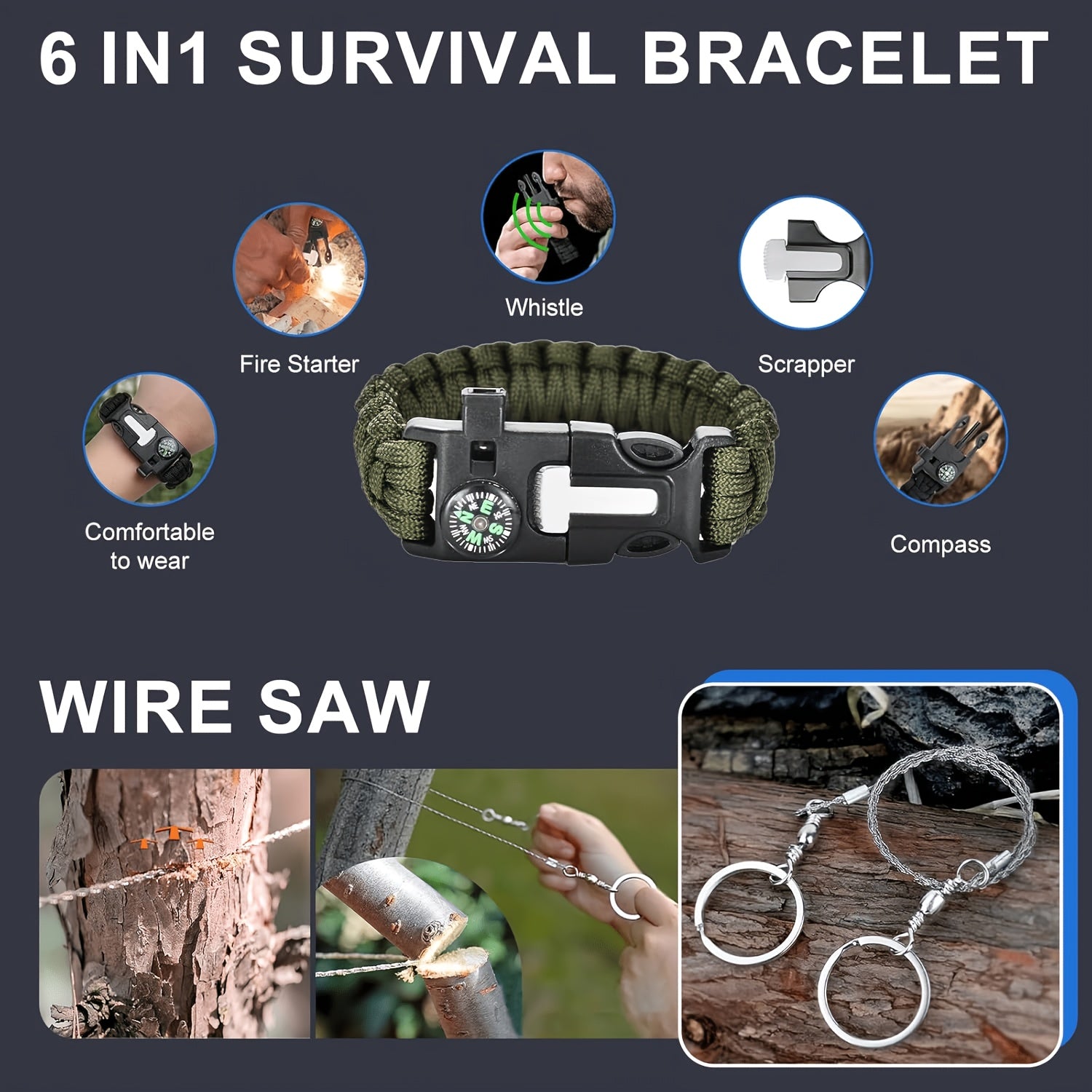Survival Kit Multi-Tool Emergency Gear Set 12–115 Pcs with Magnesium Fire Starter – Camping Hiking Outdoor Adventure Essentials – Multiple Styles – Cool Gift for Men Dad Husband Boyfriend Teen