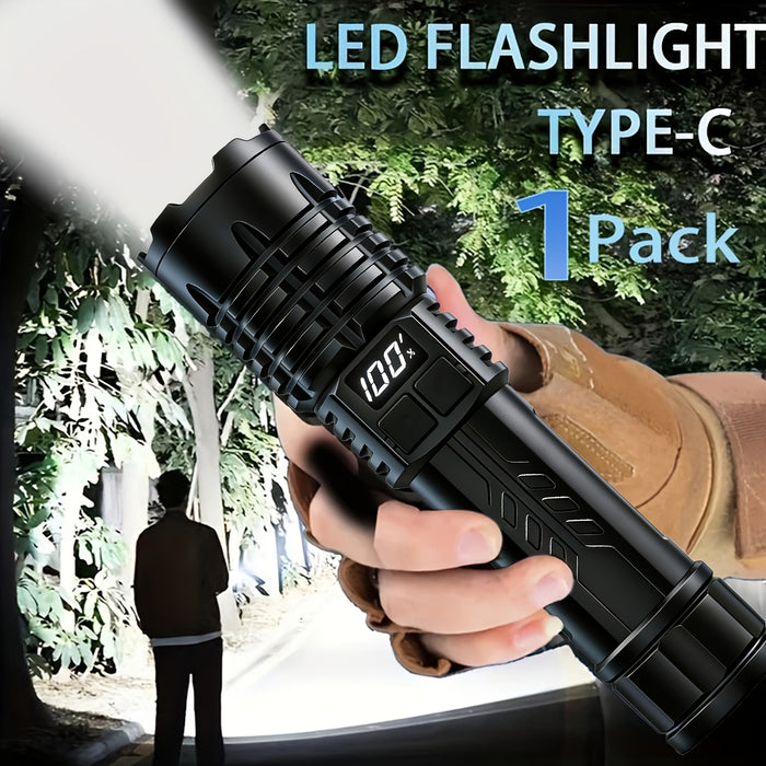 Rechargeable Flashlight Ultra Bright LED Zoomable High Lumens USB Type-C Fast Charging 3 Light Modes Digital Display Tactical Flashlight for Camping Hiking Emergency Hunting 1 2 Pack