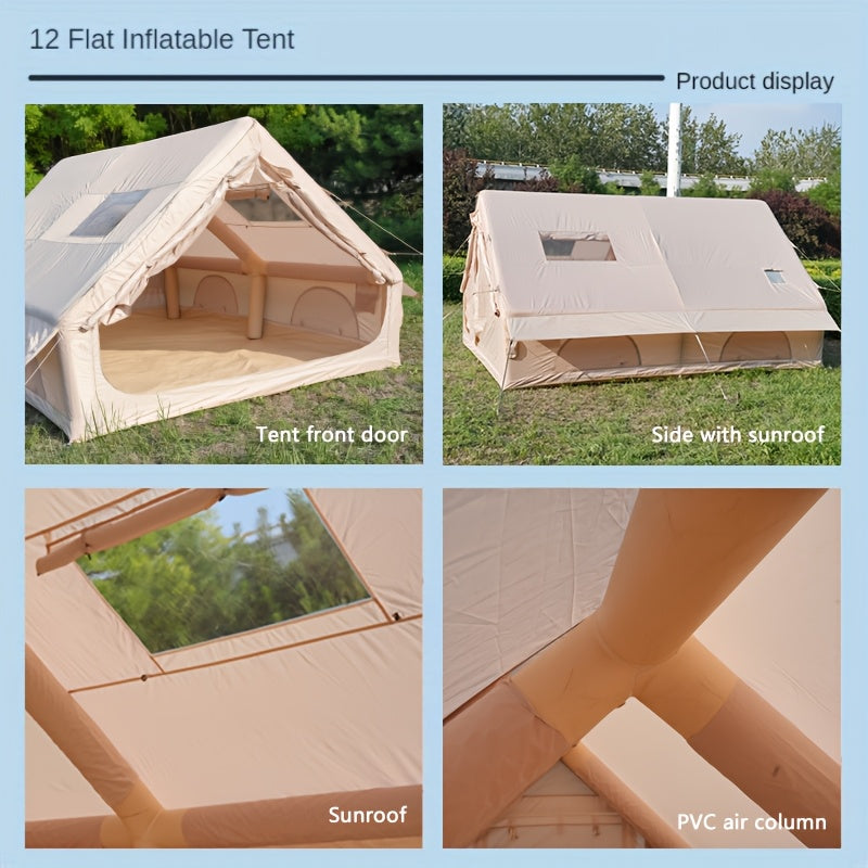 Inflatable Glamping Tent for 4-6 Person – 4-Season Large Luxury Air Tent with Optional Skylight & Stove Jack, Manual Pump Included, Windproof Family Camping Shelter (6.3-12 sqm)