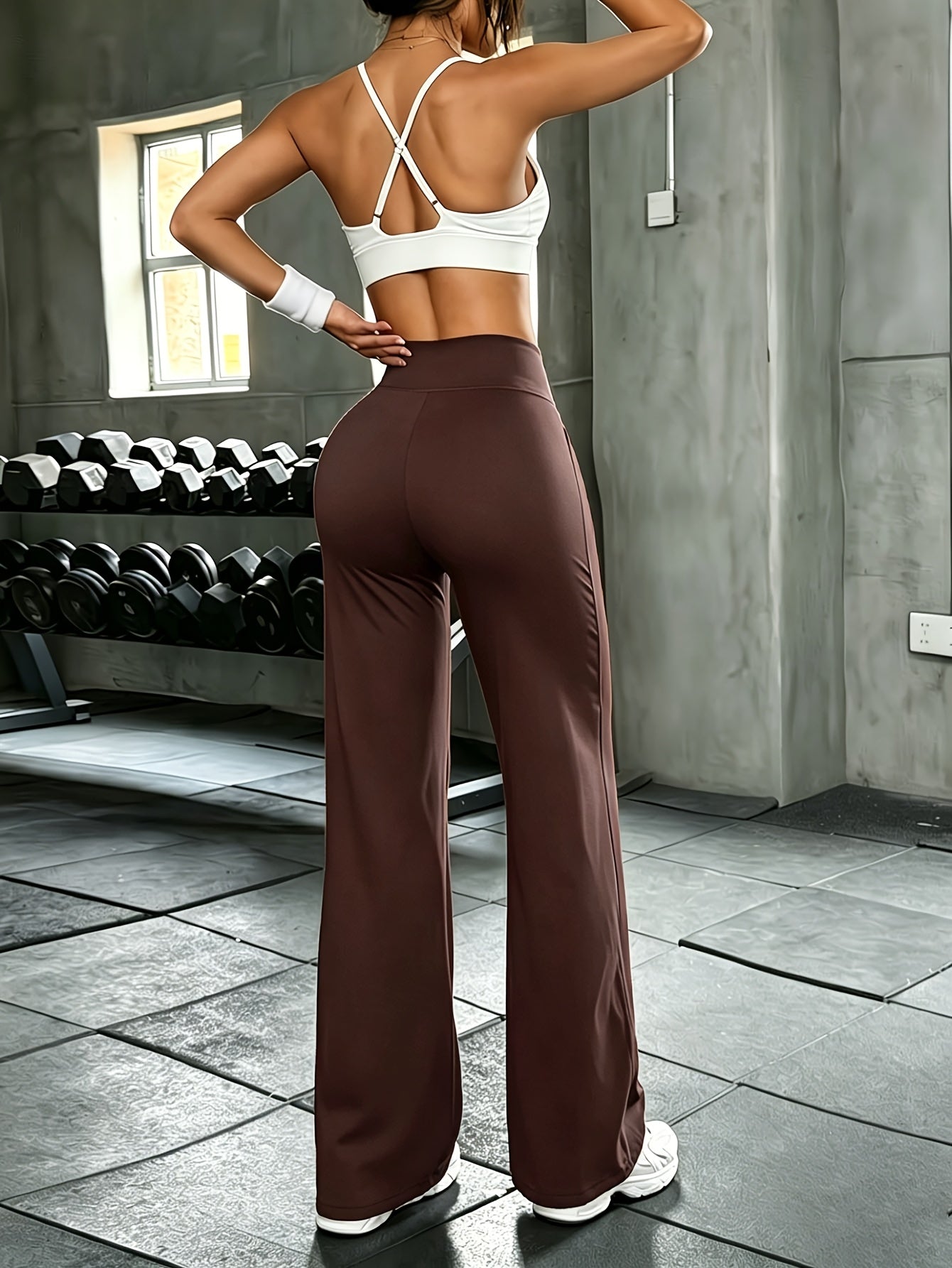 Women's High Waist Wide Leg Pants Quick-Dry Loose Fit Casual Sports Trousers with Elastic Waistband – Lightweight Straight Leg Pants for Women Spring Summer – Brown Grey Black S M L XL