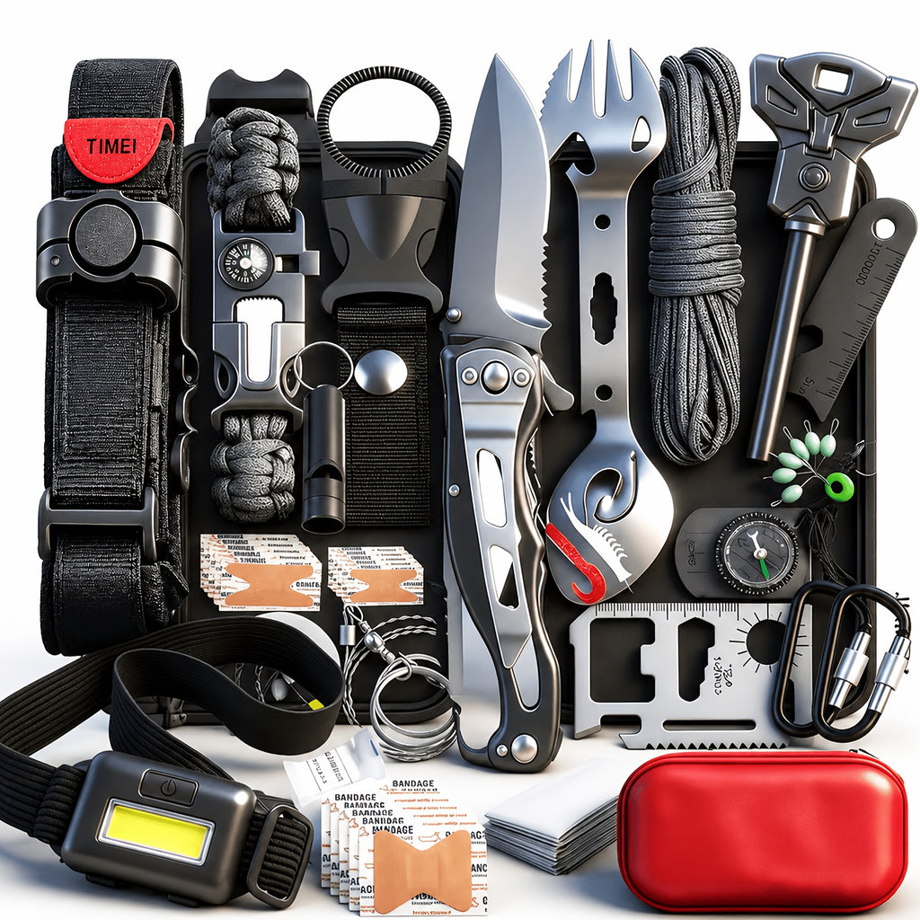 Survival Kit 19-in-1 Outdoor Emergency Gear Set with Carry Box – Camping Accessories Tactical Gear for Camping Hiking Hunting Fishing