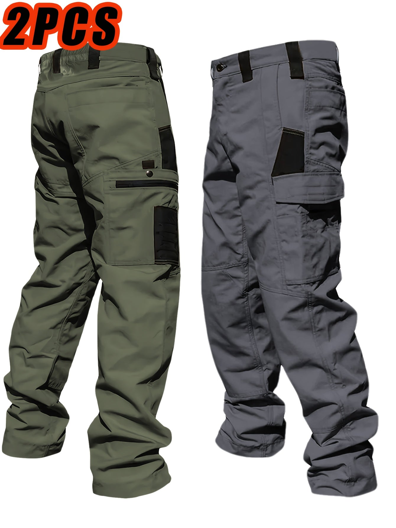 Men's Tactical Cargo Pants 2-Pack – Ripstop Multi-Pocket Work Pants for Camping, Hiking, Hunting & Fishing, Straight Leg All-Season Outdoor Pants, Sizes S-XXXL