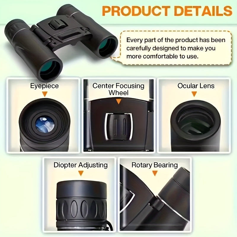 10x25 Pocket Binoculars with Smartphone Adapter Compact Lightweight High-Power Magnification for Bird Watching Hunting Concerts Hiking Travel Camping Adults Kids