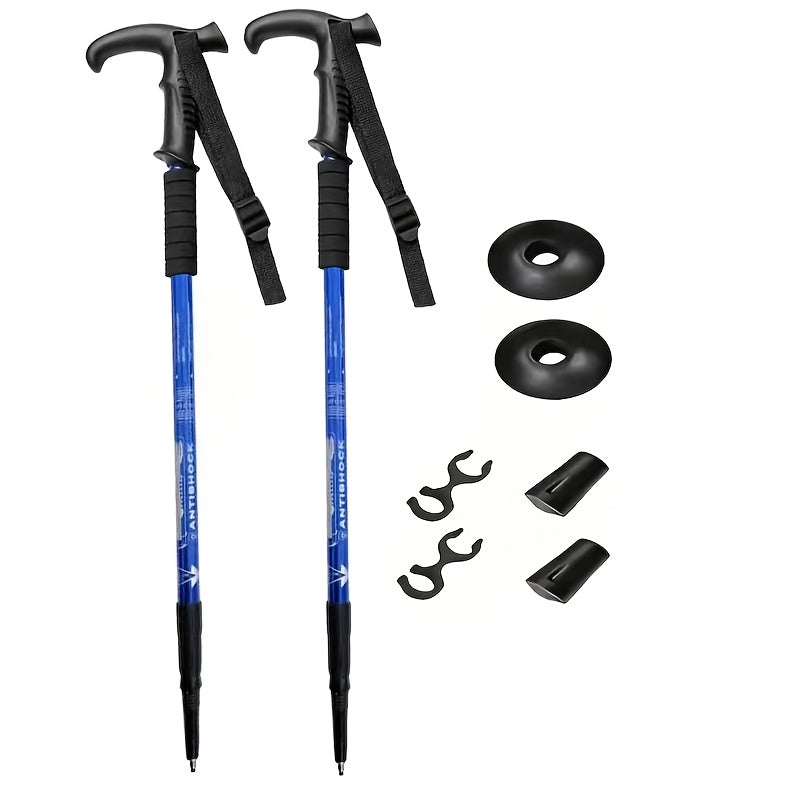 Trekking Poles 2 Pack Aluminum Alloy Adjustable Collapsible Hiking Poles Lightweight Walking Sticks for Men Women Hiking Backpacking Mountaineering Trail Walking Silver Blue Red