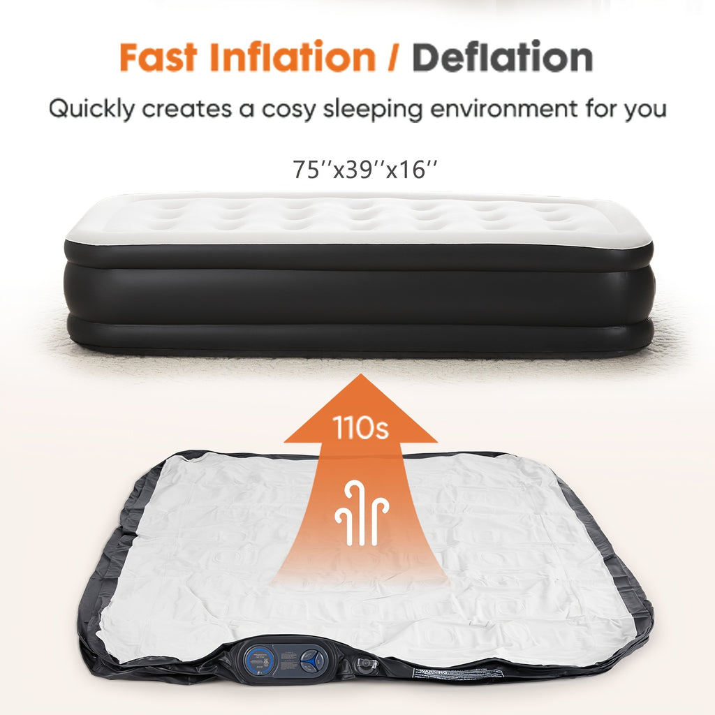 Air Mattress with Built-In Pump 660 Lbs – Inflatable Airbed 16/18/21 Inch Thick, Non-Slip Double Height, Twin & Queen for Camping, Home Guest Bed & Travel
