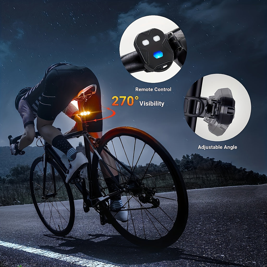 Bike Tail Light with Left Right Turn Signals 650mAh Rechargeable – Ultra-Bright LED Safety Warning Light Remote Control Alert Speaker Night Riding Bicycle Rear Light