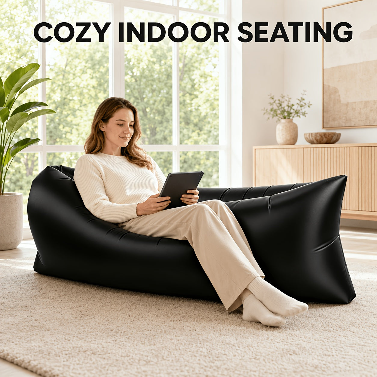 Inflatable Lounger Sofa Bed 1-Person Portable Foldable Air Cushion with Storage Bag for Camping Beach Outdoor Relaxation 6 Colors