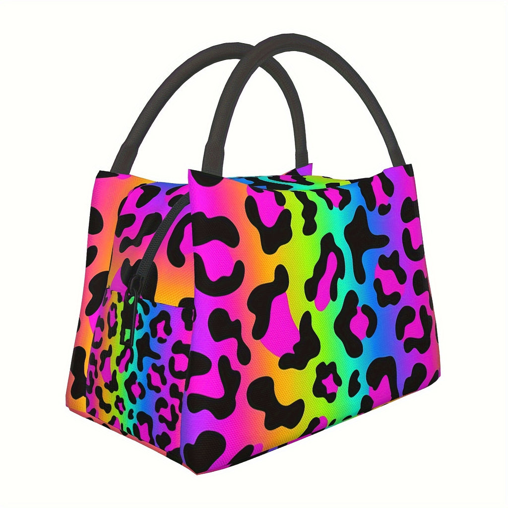 Insulated Lunch Bag Leopard Print for Women Men – Leak-Proof Zipper Cooler Tote Bag for Office Work Travel Picnic, Stylish Reusable Lunch Box 11x6.5x7in