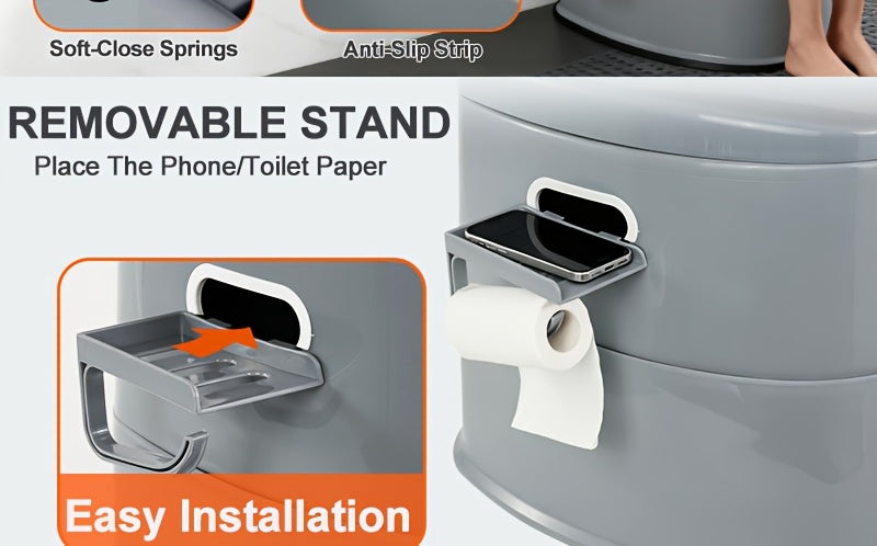 Portable Toilet for Adults & Seniors – Extra Large Camping Commode with Detachable Inner Bucket & Removable Paper Holder, Lightweight Compact for Camping, RV, Boat, Van & Emergency Use