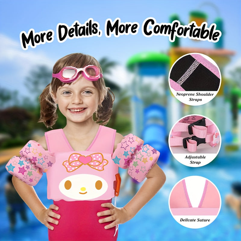 Sanrio Kids Swim Vest & Arm Floaties with Adjustable Straps – 1 or 2 Arm Bands for Toddlers Learning to Swim, 22-66 lbs, Nylon, Blue & Pink