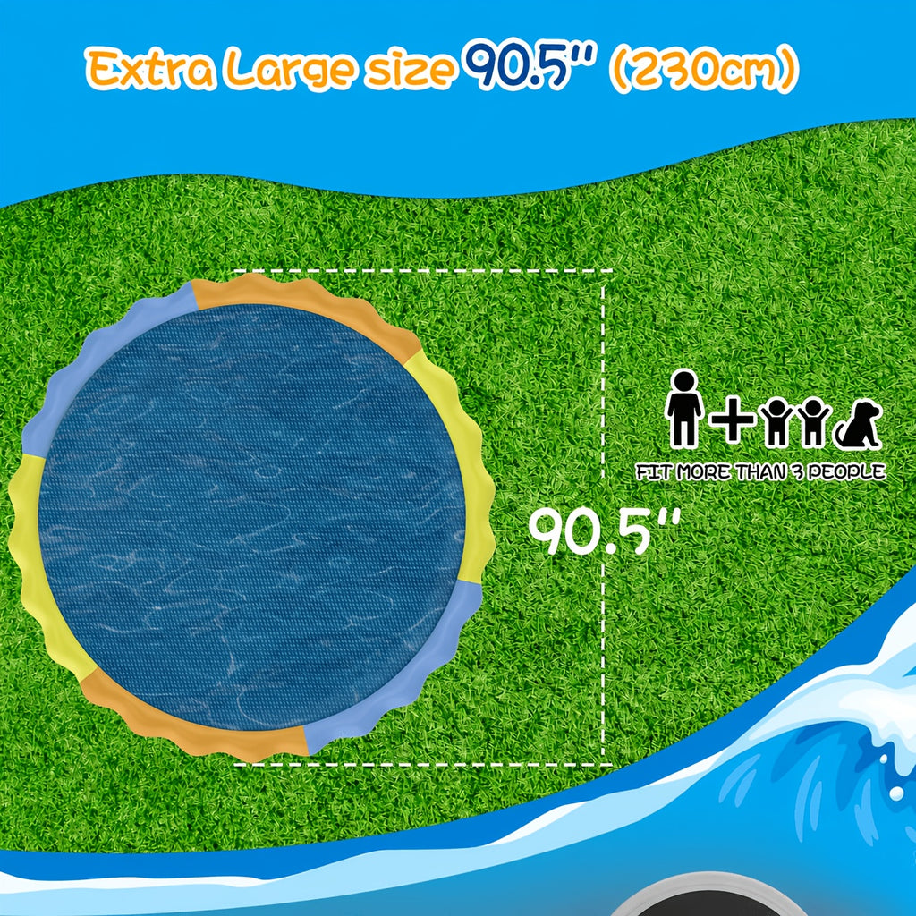 Splash Pad for Kids & Dogs Extra Large Non-Slip Outdoor Water Sprinkler Mat - 90.5" or 124" Thickened PVC Backyard Water Toy for Toddlers, Children & Pets Summer Backyard Fun