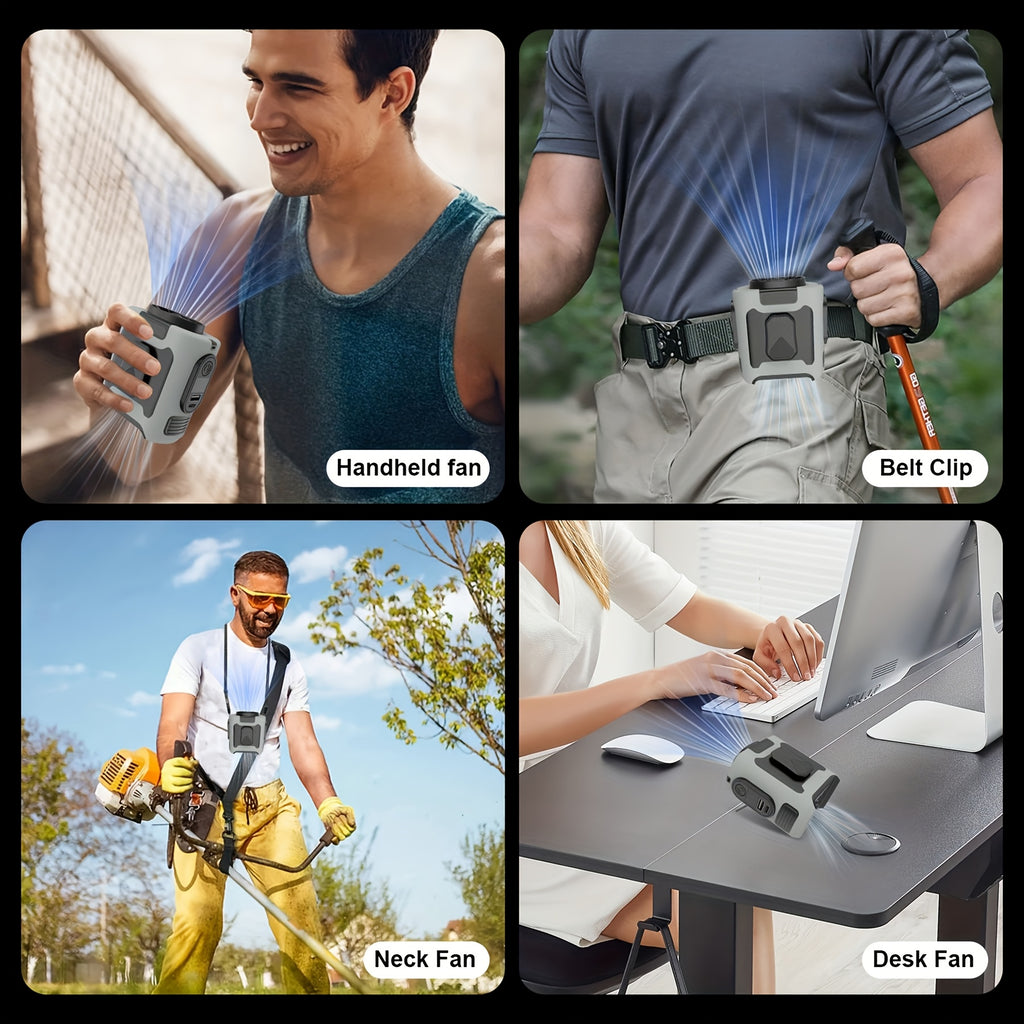 Wearable Belt Fan 10000mAh 3-in-1 – 40-Hour Hands-Free Cooling, 5-Speed 30000RPM Motor, Dual Clip, Built-In Flashlight & Phone Power Bank for Camping, Outdoor & Travel | 1 or 2 Pack