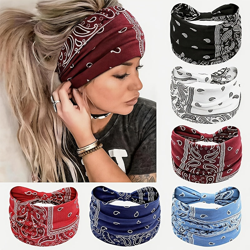 Boho Headbands for Women Set of 6 – Anti-Slip Elastic Bohemian Hair Bands for Running, Yoga, Sports & Everyday Wear, Breathable Comfortable Hair Accessories, Perfect Gift