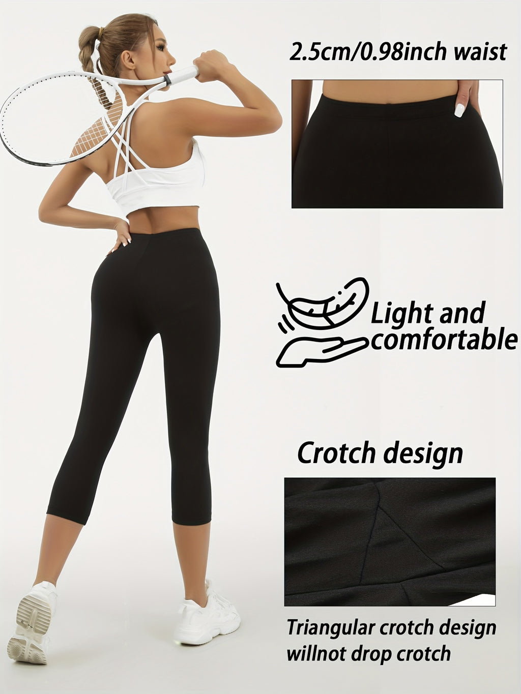 5-Pack Women's Capri Workout Leggings High-Waist – Opaque Non-See-Through 7/8 Yoga Pants, High-Elastic Polyester, Gym Running Athletic, XS-XXL