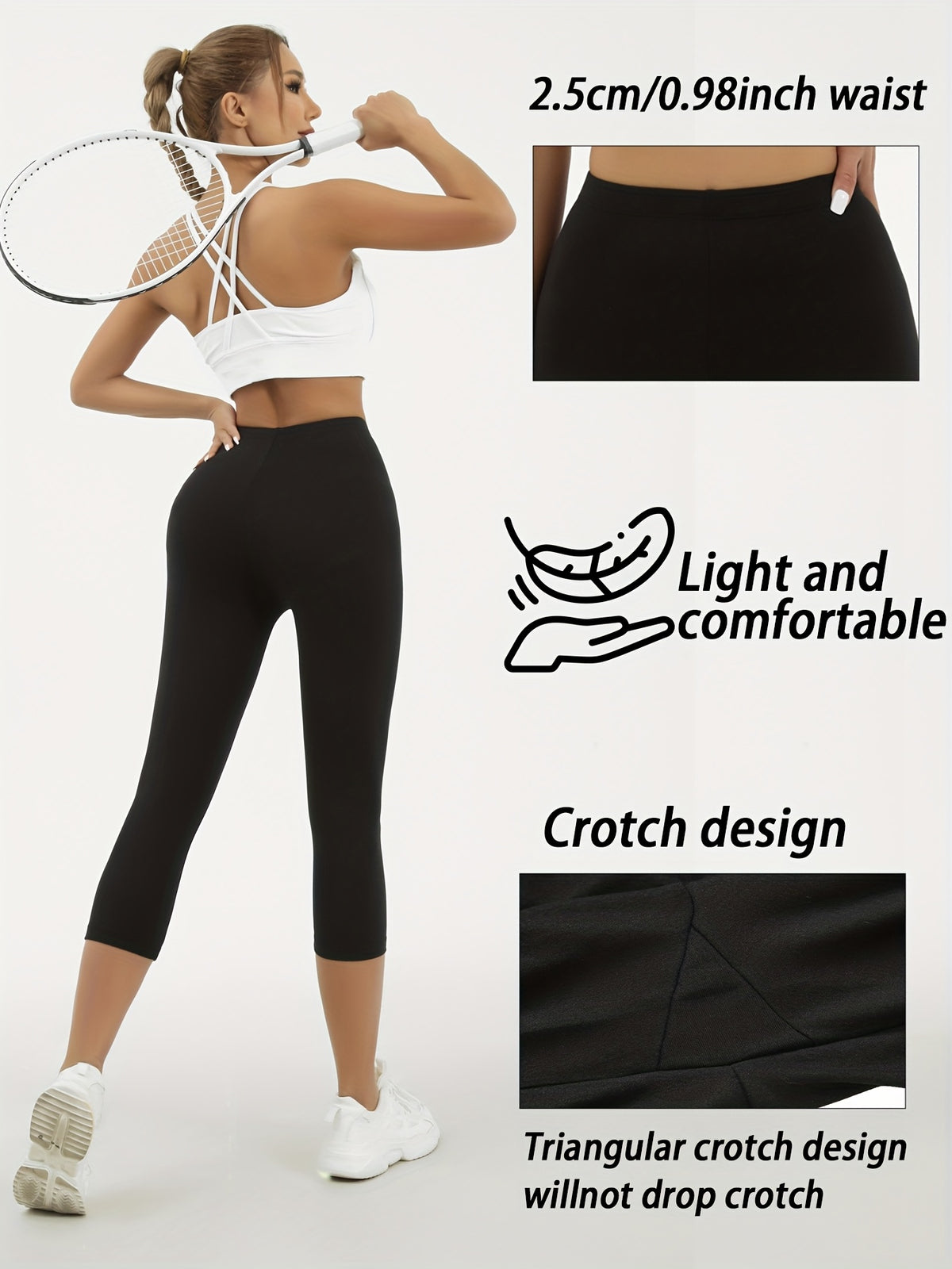 5-Pack Women's Capri Workout Leggings High-Waist – Opaque Non-See-Through 7/8 Yoga Pants, High-Elastic Polyester, Gym Running Athletic, XS-XXL
