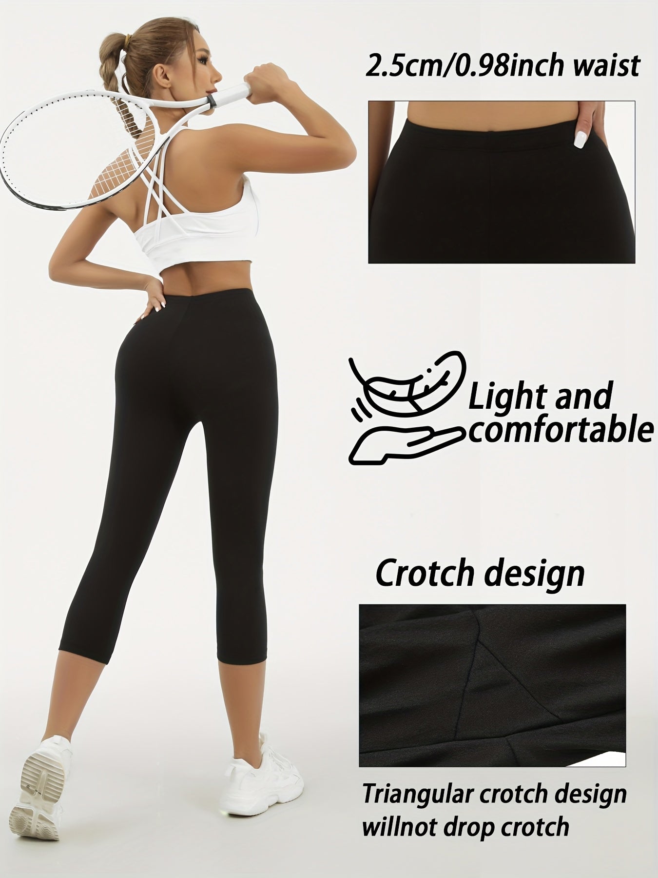 5-Pack Women's Capri Workout Leggings High-Waist – Opaque Non-See-Through 7/8 Yoga Pants, High-Elastic Polyester, Gym Running Athletic, XS-XXL