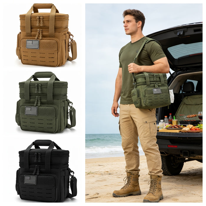 Tactical Cooler Bag Insulated Leakproof 24-Can – 4.76 Gal MOLLE Lunch Box for Men, Dual Compartment Expandable Thermal Tote, Camping Hunting Beach Work
