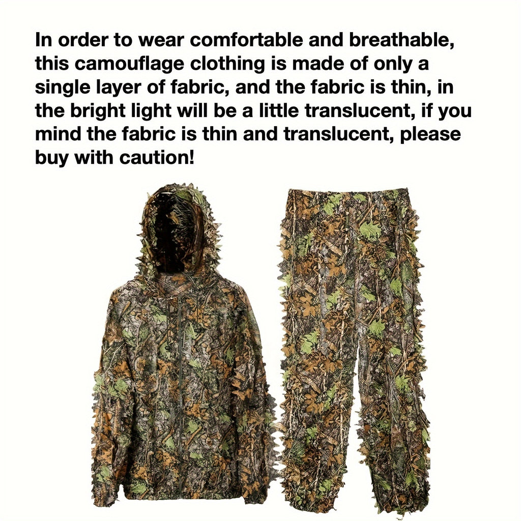Ghillie Suit 3D Leaf Camouflage Hunting Suit Lightweight Breathable Camo Outfit for Men Hunting Wildlife Photography Outdoor Training Spring Summer Fall Sizes M-XXL