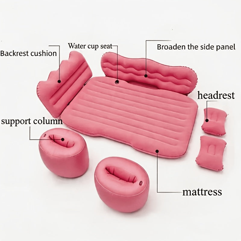 Car Inflatable Bed Air Mattress for SUV Sedan – Portable Foldable Flocked Rear Seat Sleeping Mat for Camping Picnic Road Trip, Includes Air Pump, Black Beige Pink Grey