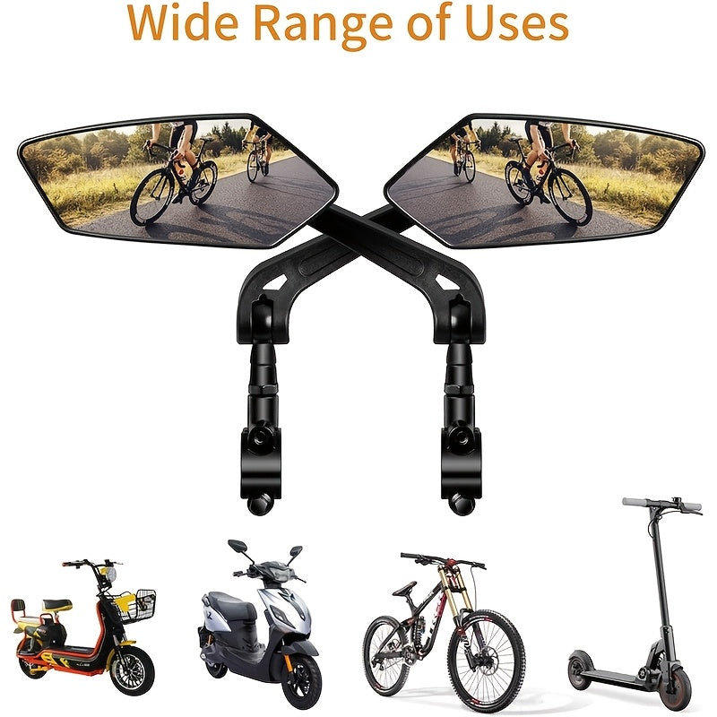 Bike Mirrors 2-Pack HD Rearview – 360° Adjustable & Foldable Handlebar Mirrors for Bicycle, Ebike, Motorcycle & Scooter | Scratch-Resistant HD Glass, High-Speed Stable, Easy Install