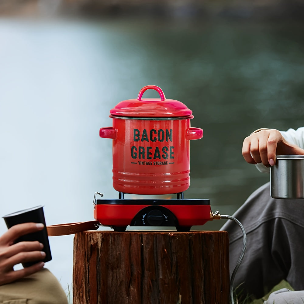 Enamel Oil Can with Filter Large Capacity Grease Storage Container - Bacon Fat Can for Camping & Kitchen - Heat-Resistant Condiment Oil Bottle for Outdoor Cooking - Handmade Camping Kitchenware Gift