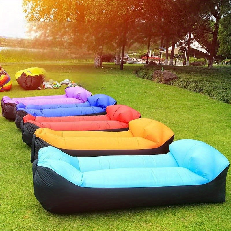 Portable Inflatable Camping Sofa Lounger Chair – Quick Inflate Outdoor Recliner for Beach, Backyard & Camping in Blue, Purple, Red & Green