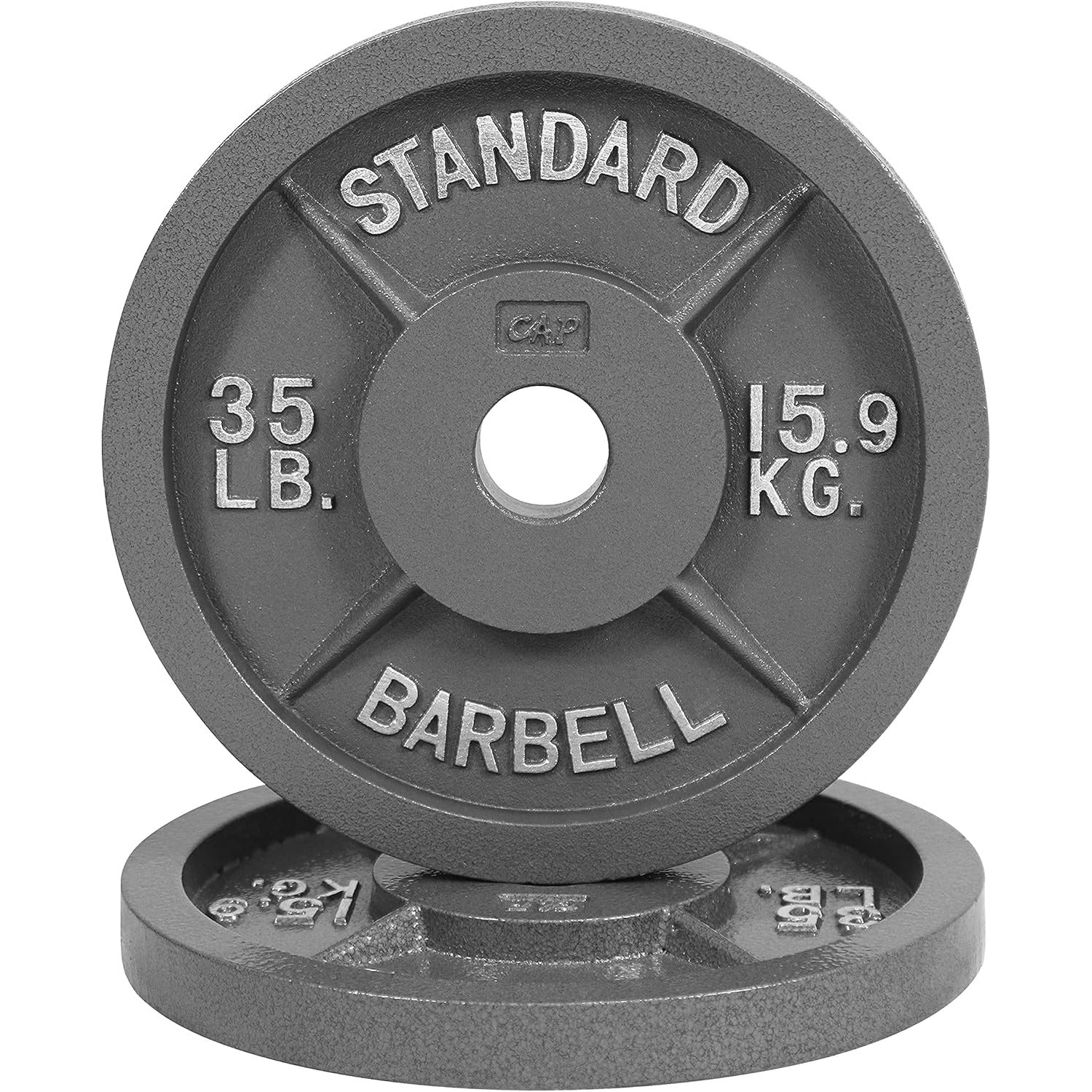CAPHAUS 2-Inch Solid Cast Iron Weight Plates for Strength Training Weightlifting Bodybuilding Powerlifting - Grey Baked Enamel Barbell Plates 2.5LB 5LB 10LB 25LB 35LB 45LB 100LB Single & Sets