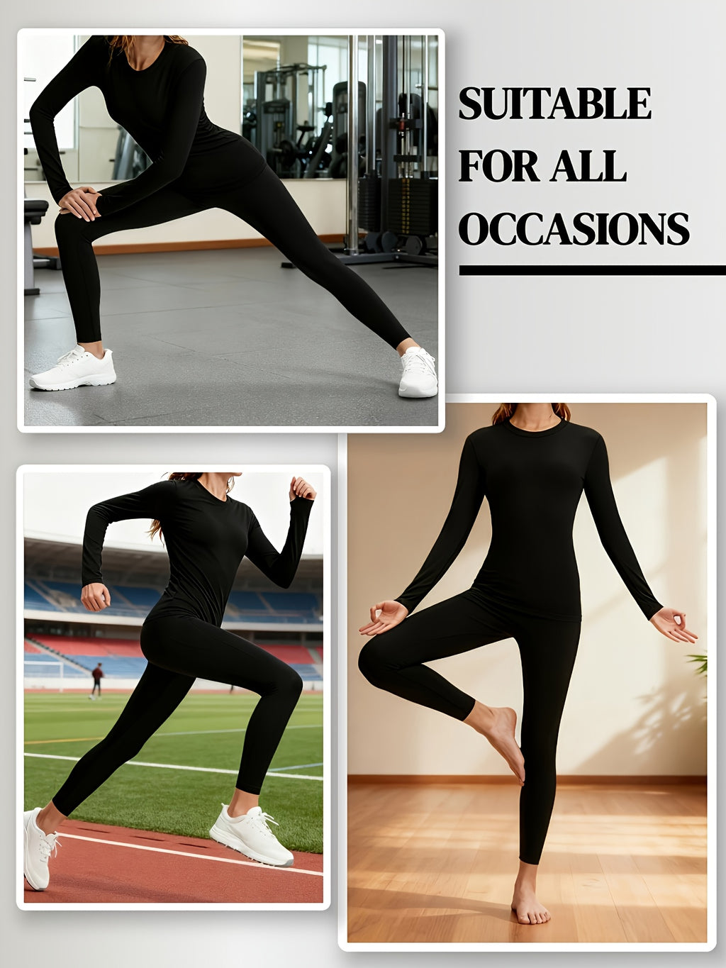 Women's Thermal Underwear Set 2-Piece – Compression Base Layer Lined Leggings & Top for Winter Sports Skiing Yoga Cycling, Soft Knit 90% Polyester, Black, S-XXL