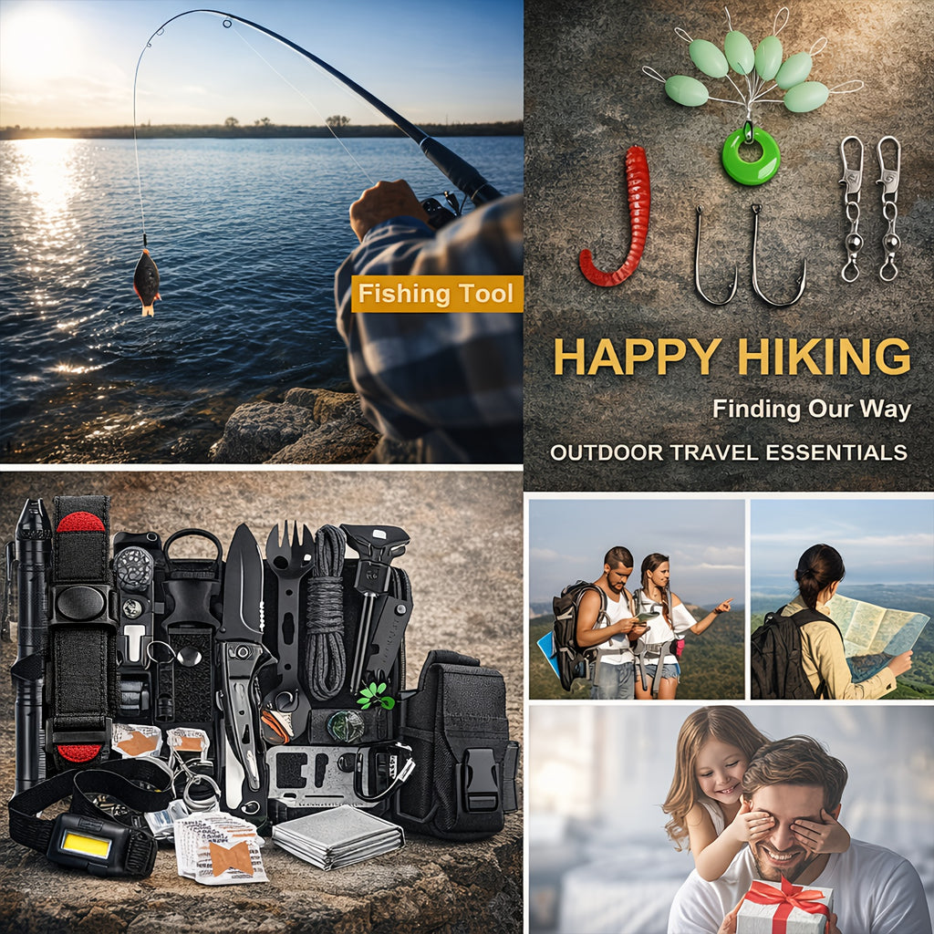 Survival Kit 19-in-1 Outdoor Emergency Gear Set with Carry Box – Camping Accessories Tactical Gear for Camping Hiking Hunting Fishing