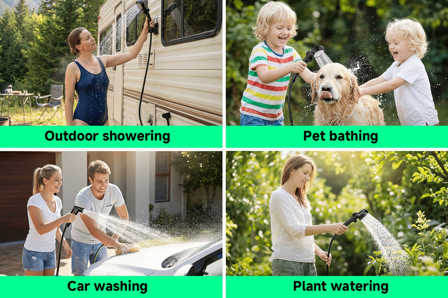 Portable Camping Shower 6000mAh Rechargeable Pump – IPX7 Waterproof, 4 Spray Modes, Outdoor Shower Kit for Camping Hiking Beach Pet Car Washing, Gift for Outdoors Lovers