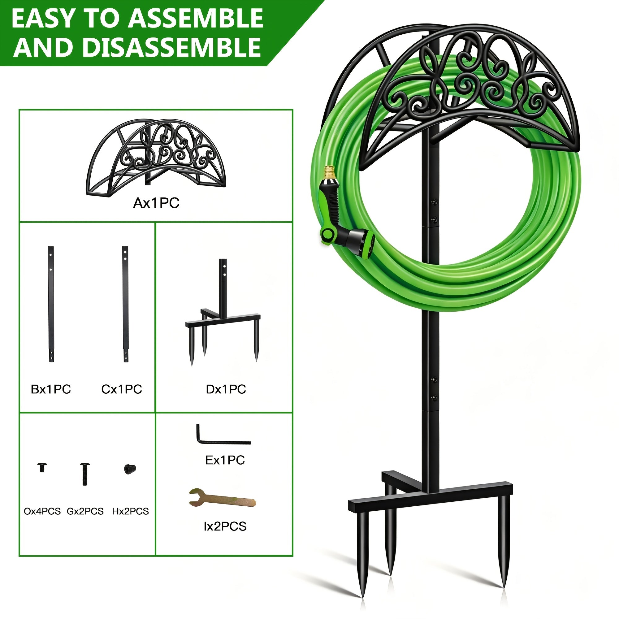 Heavy Duty Metal Garden Hose Holder Freestanding Outdoor Hose Rack Rustproof Ground Stakes for Yard Lawn Patio Garden Backyard