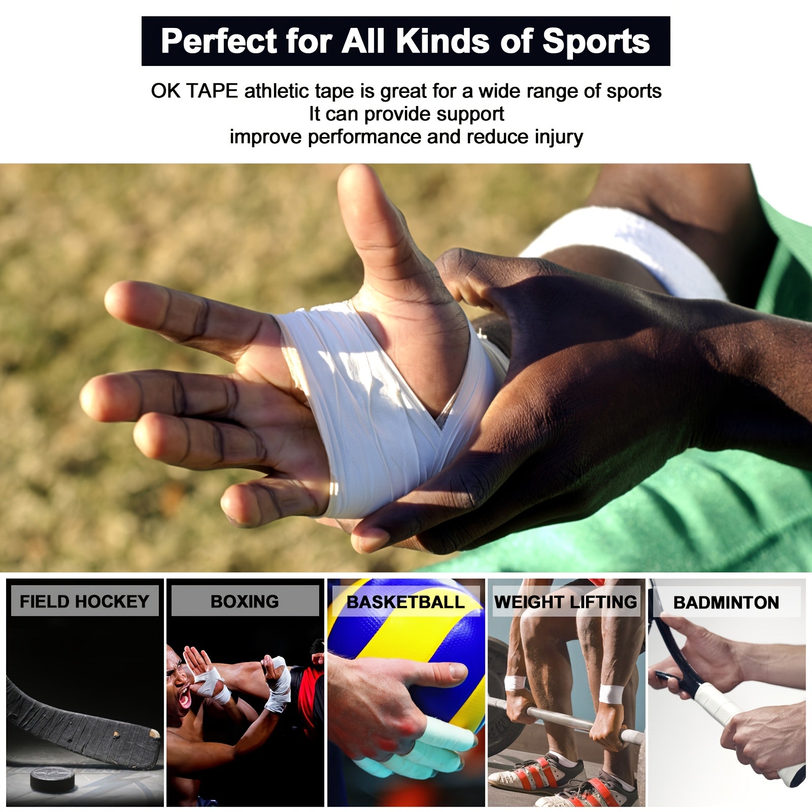 Athletic Sports Tape 4 Rolls 45ft Each – High-Adhesion Finger Ankle Wrist Joint Support Tape for Athletes Trainers Baseball Bat Grip Hockey Stick Wrap Basketball Football Volleyball Martial Arts Gym Weightlifting Black White Dark Blue