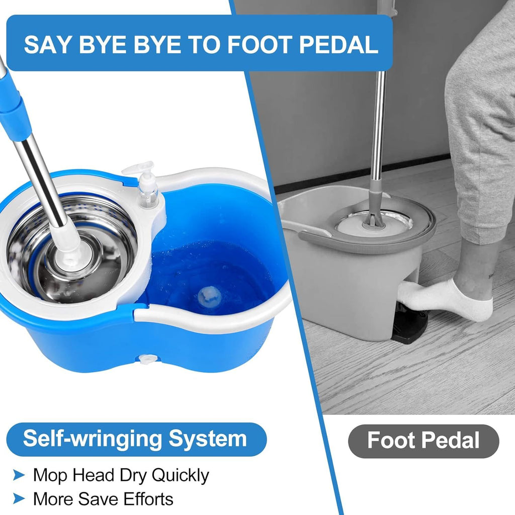 360° Spin Mop and Bucket Set with Wringer - Stainless Steel Handle, Microfiber Refills, Spinning Floor Cleaning System for Hardwood, Tile & Laminate