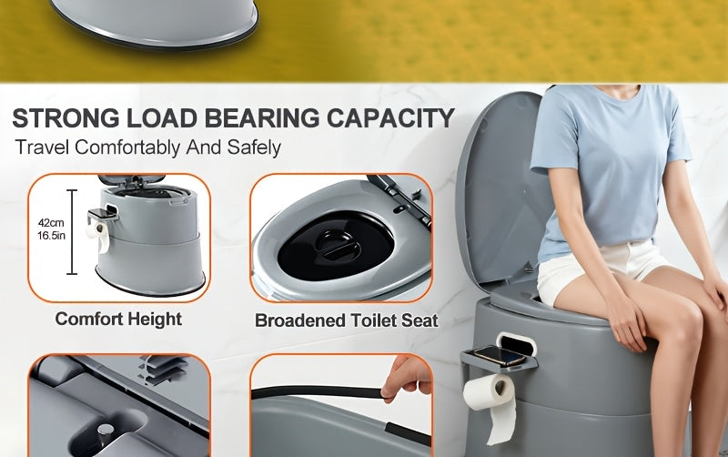 Portable Toilet for Adults & Seniors – Extra Large Camping Commode with Detachable Inner Bucket & Removable Paper Holder, Lightweight Compact for Camping, RV, Boat, Van & Emergency Use