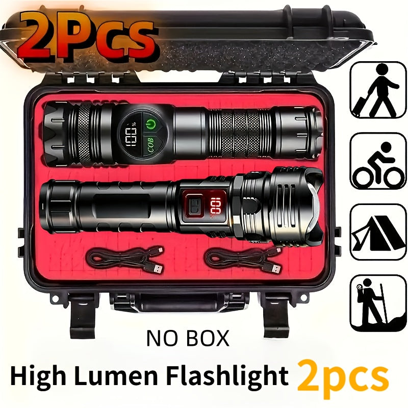 Ultra Bright LED Flashlight 2-Pack High Power COB Side Light USB Fast Charging Zoomable - Multiple Modes for Camping Cycling Fishing Emergency Exploration, Men's Gift