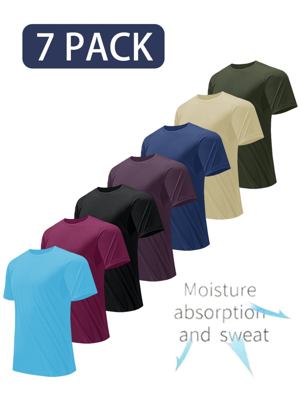 7-Pack Men's Quick-Dry Workout T-Shirts – Moisture-Wicking Athletic Tees for Running, Gym, Weight Training & Tennis | Lightweight Breathable Fitness Tops S-XXL