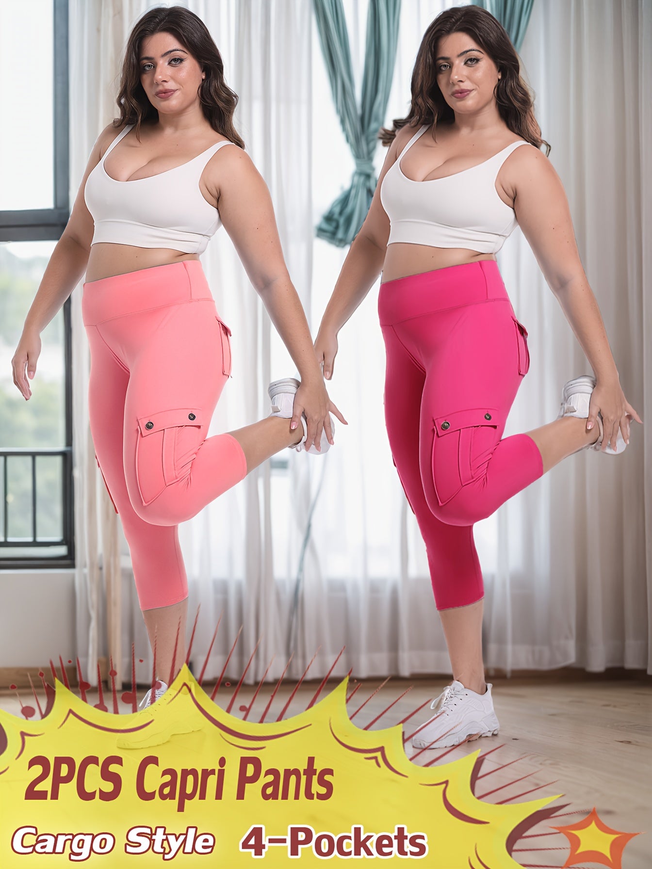 2pcs Capri Leggings Set Women High Waist Butt Lifting Yoga Workout Pants Tummy Control 4-Way Stretch Activewear S-XXL