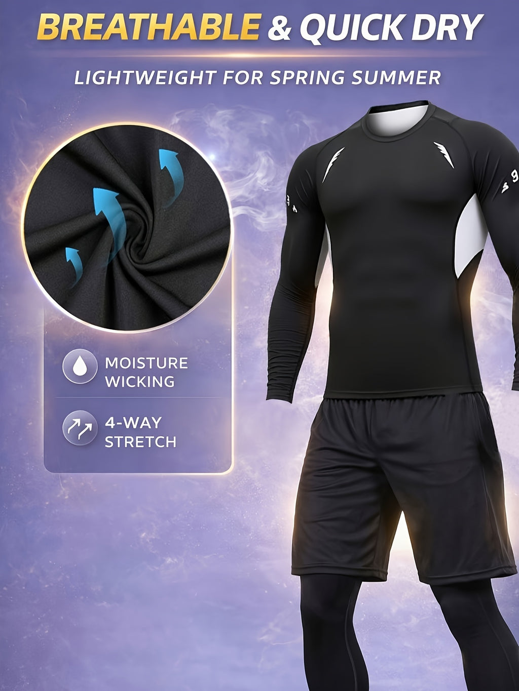 Men's 3-Piece Compression Sports Suit Quick-Dry – Moisture-Wicking Gym Running Training Outfit, High Elastic Breathable Activewear for Cycling Hiking Fitness, Grey & Fluorescent Green, S-XXL