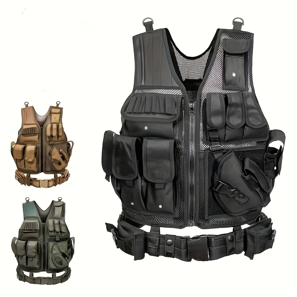 Quick Release Multi-Functional Breathable Outdoor Vest – Camping Hiking Fishing Training Black Khaki Military Green