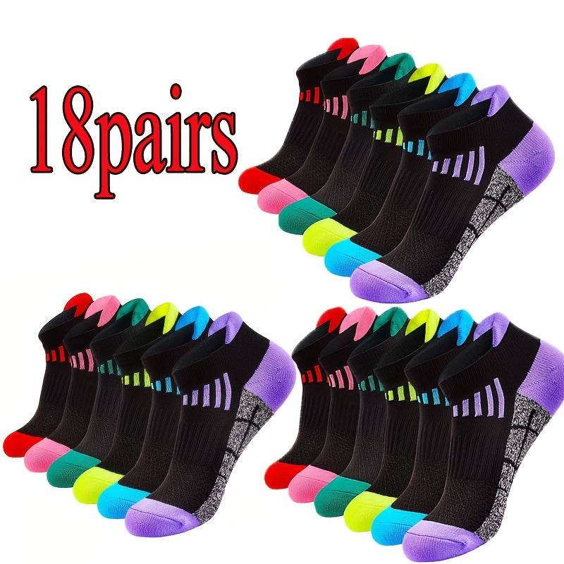 Women's Athletic Socks 18 Pairs Colorful Stripe Low Cut Non-Slip Breathable Running Basketball Gym Sports Socks Spring Summer All Season