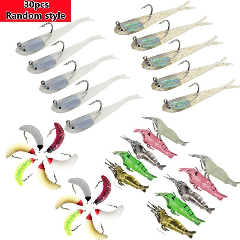 Soft Fishing Lures 30-Pack Pre-Rigged with Hooks – Mixed Bionic Swimbaits for Bass Trout Panfish Perch Crappie Freshwater Saltwater Lifelike Soft Plastic Artificial Bait Kit with Worms Grubs Paddle Tail Creature Baits