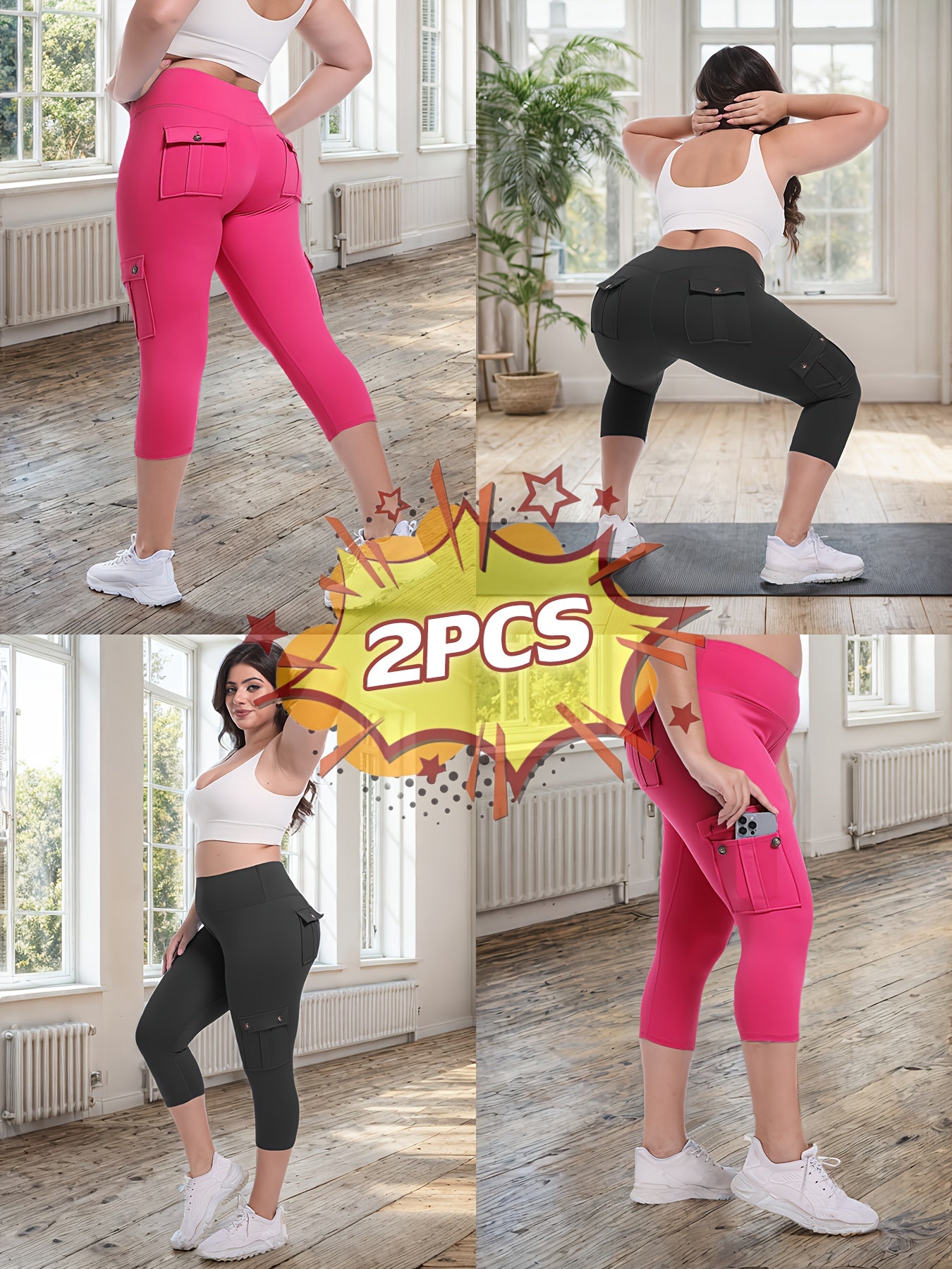 2pcs Capri Leggings Set Women High Waist Butt Lifting Yoga Workout Pants Tummy Control 4-Way Stretch Activewear S-XXL