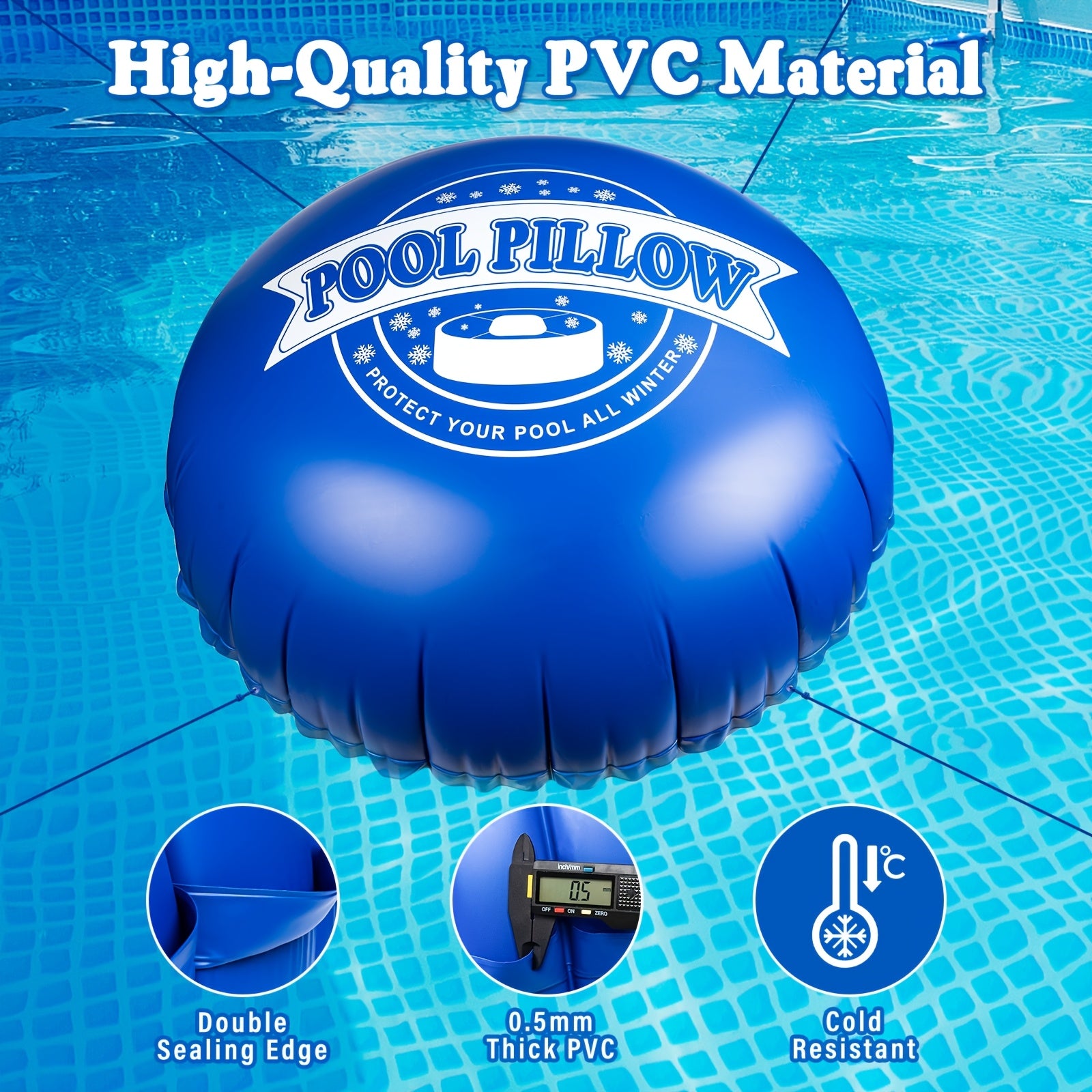 Pool Pillow for Above Ground Pool Winter Cover Air Pillow 0.5mm Thick PVC Cold-Resistant Ice Equalizer with 49.2ft Rope – Winterizing Closing Kit 5FT 6FT 7FT 8FT for Above Ground Pools