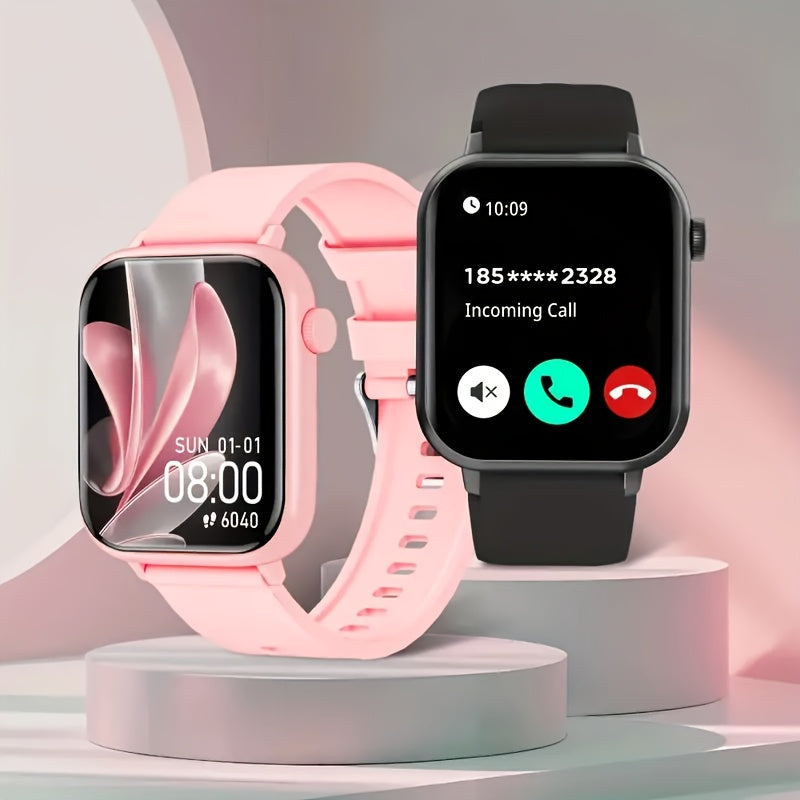 Smart Watch Men Women 1.83 Inch Full Touch Screen Wireless Calls Pedometer Fitness Tracker IP68 Waterproof iPhone Android Black Pink Silver
