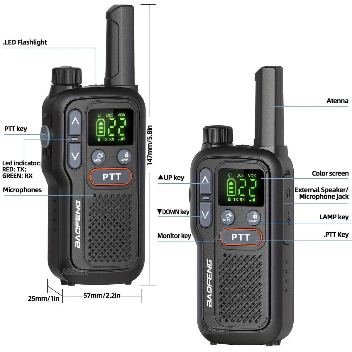 Long Range Walkie Talkies for Adults BF-T18 FRS Two Way Radio Rechargeable 1500mAh USB-C NOAA VOX LED Flashlight Hiking Camping