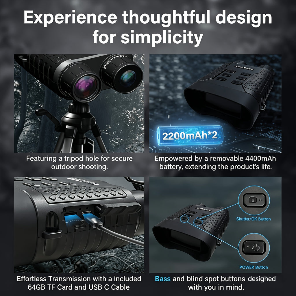 4K Night Vision Goggles for Adults – 3.1" Large Screen, 4400mAh Rechargeable Battery, 48MP Photo & 4K Video, Infrared Night Vision for Hunting, Security, Camping & Wildlife Watching
