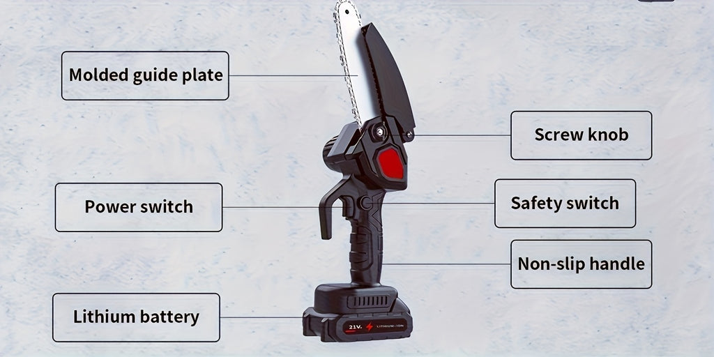 6-Inch Mini Chainsaw Cordless - Rechargeable Lithium Battery with Adjustable Chain, Safety Lock & Splash Guard, Multiple Bundle Options for Garden Branch Trimming, Tree Pruning & Gift