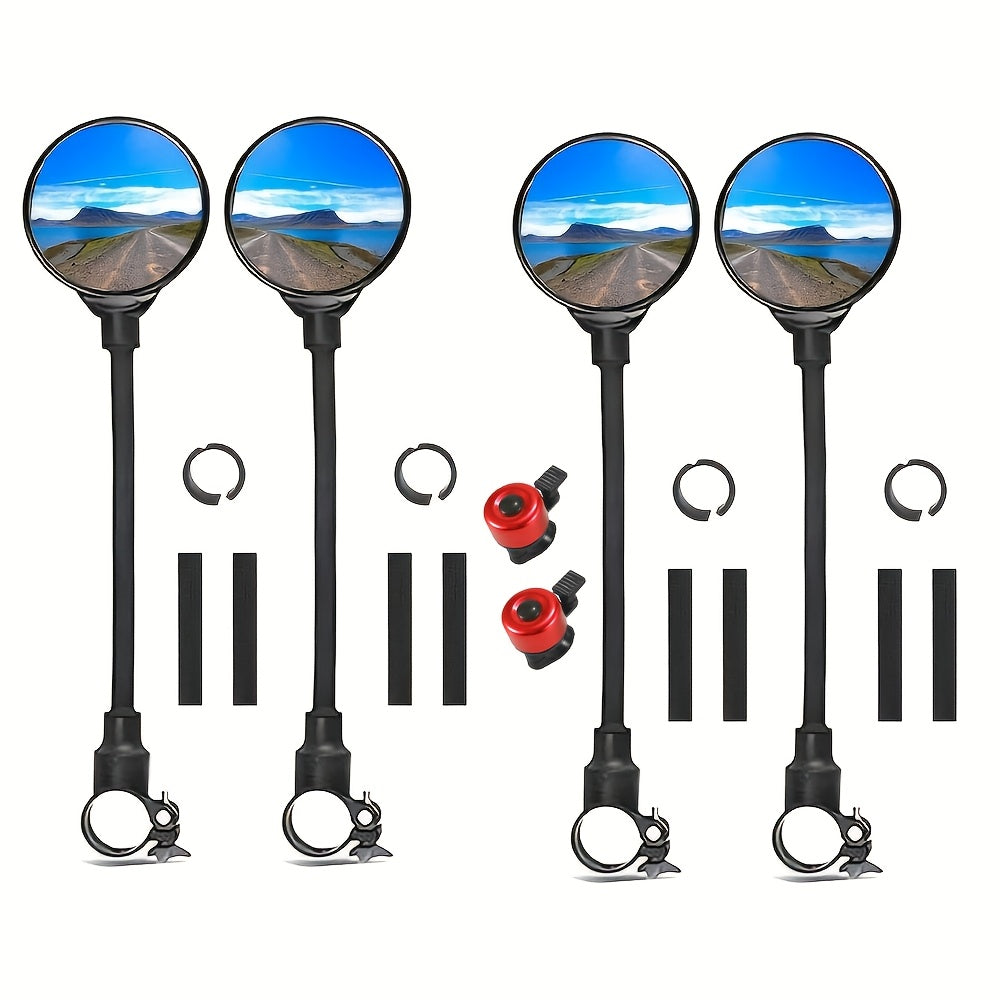 Bicycle Rearview Mirror with Built-In Bell – 360° Rotatable Handlebar Mount, Wide-Angle Convex Lens & Shatterproof Glass for Road & Mountain Bikes, Single or 4pcs Set