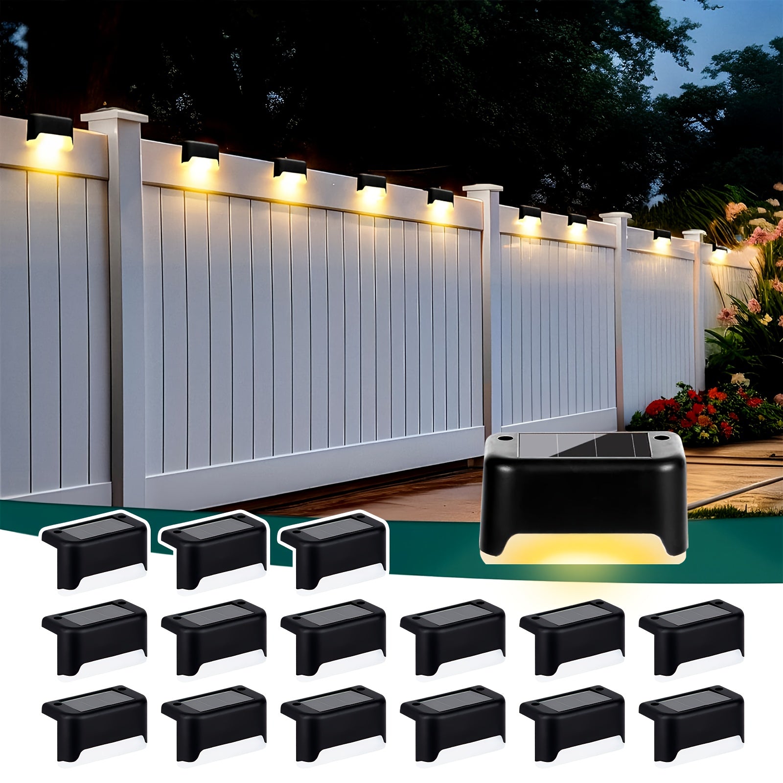 Solar LED Deck Lights Outdoor – 16 or 32 Pack, Auto On/Off Dusk to Dawn, 12-Hour Lighting for Stairs, Fence, Pathway & Patio | Step Lights for Night Safety & Garden Decor, Black/White/Brown