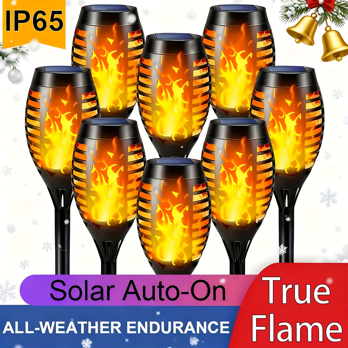 Solar Flame Torch Lights Outdoor - Flickering Flame Effect, IP65 Waterproof, Auto Dusk-to-Dawn, 750mAh Solar Powered Garden Stake Lights for Yard, Lawn, Patio & Pathway - 4/8/12 Pack